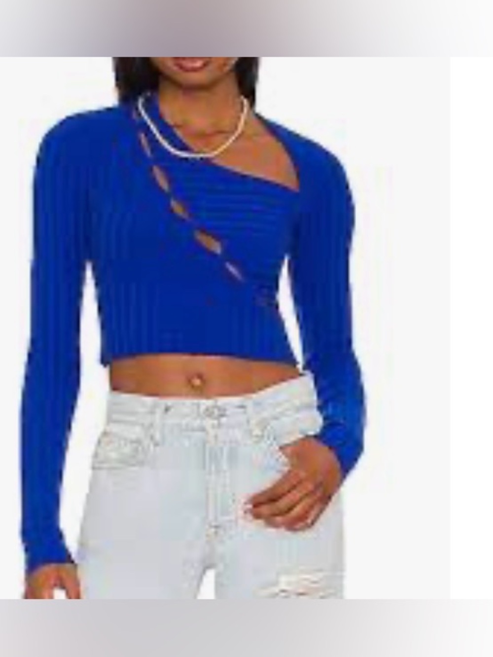 NWT COTTON CITIZEN Capri Crop Shirt Cobalt Blue Ribbed Cutout Top Size Large